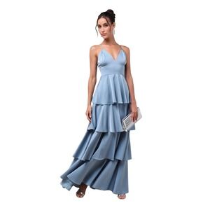 Lulus Tiered Ruffle Spaghetti Strap Maxi Dress Lg Formal Evening‎ Gown NWT